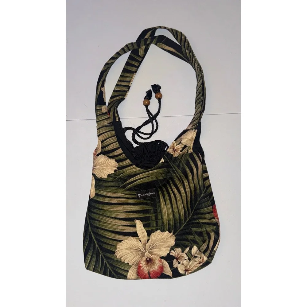 Mailelani's Kauai Shoulder Bag Womens Medium Black Tropical Floral Palm Hobo